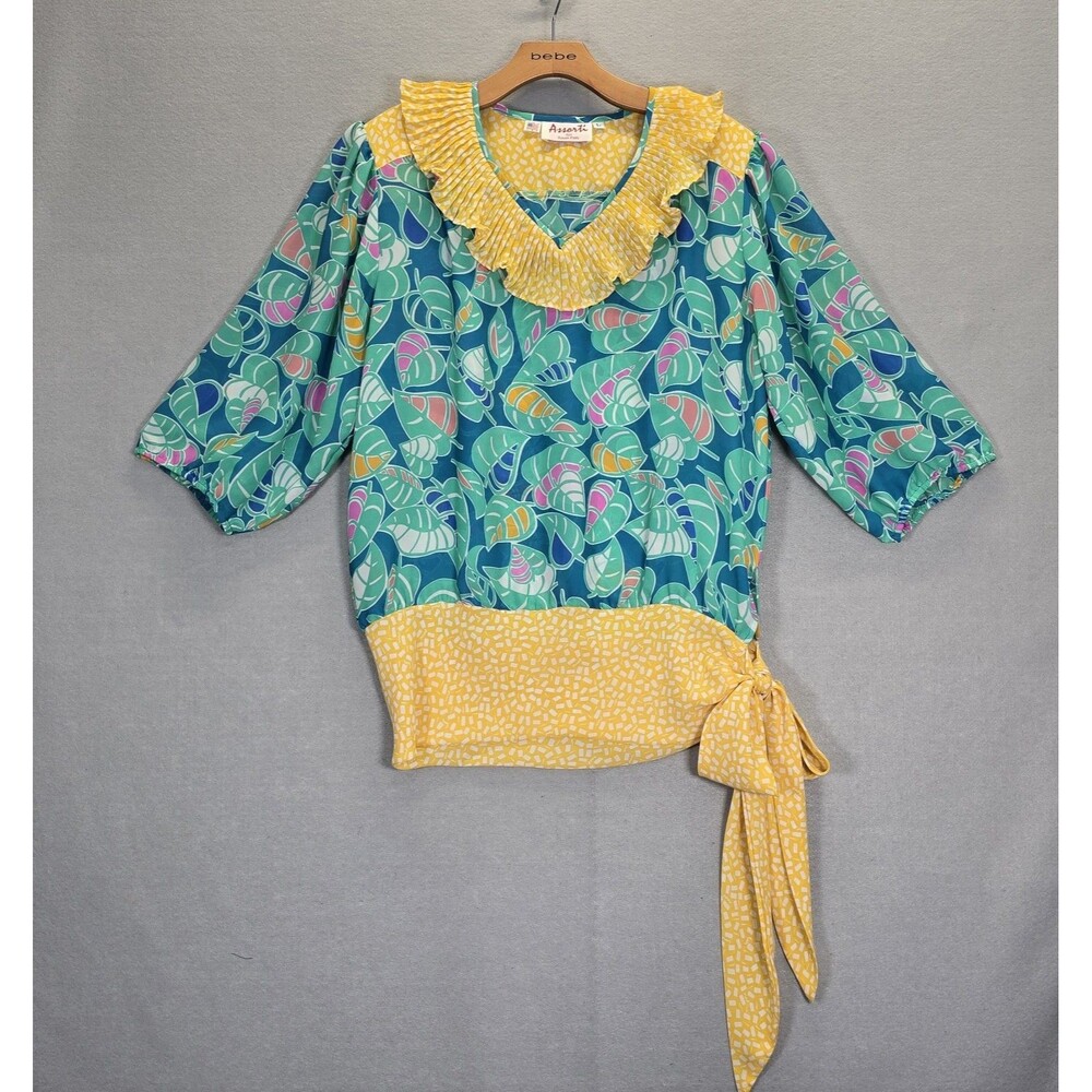 VTG Assorti for Susan Freis Abstract Floral Top Women's L Beaded Floral